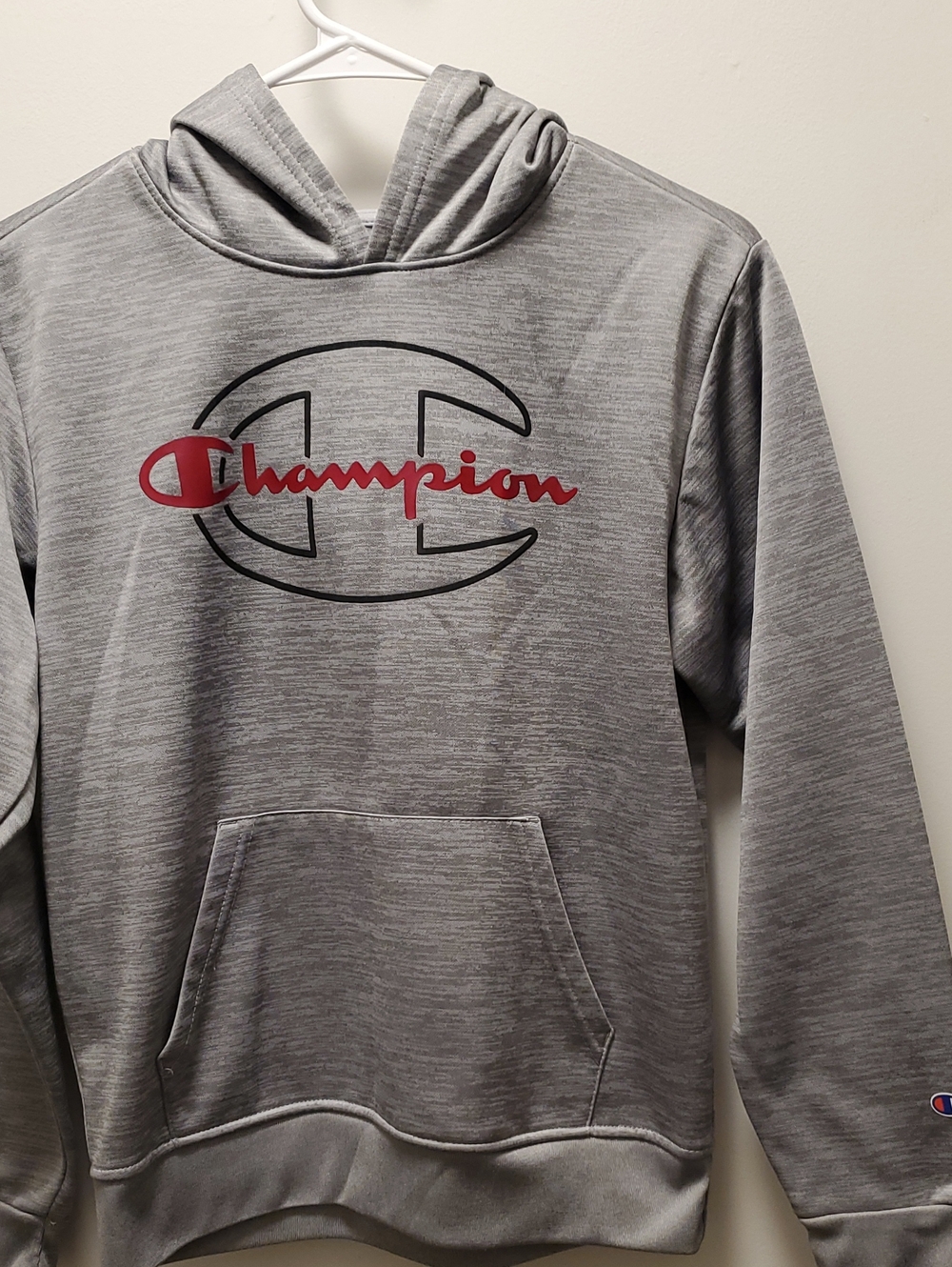 Champion Gray Crewneck Hoodie with Red Logo